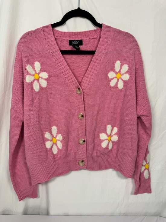 Just Polly Sweaters - Just Polly Pink Daisy Flower Knit Cardigan Sweater Size L